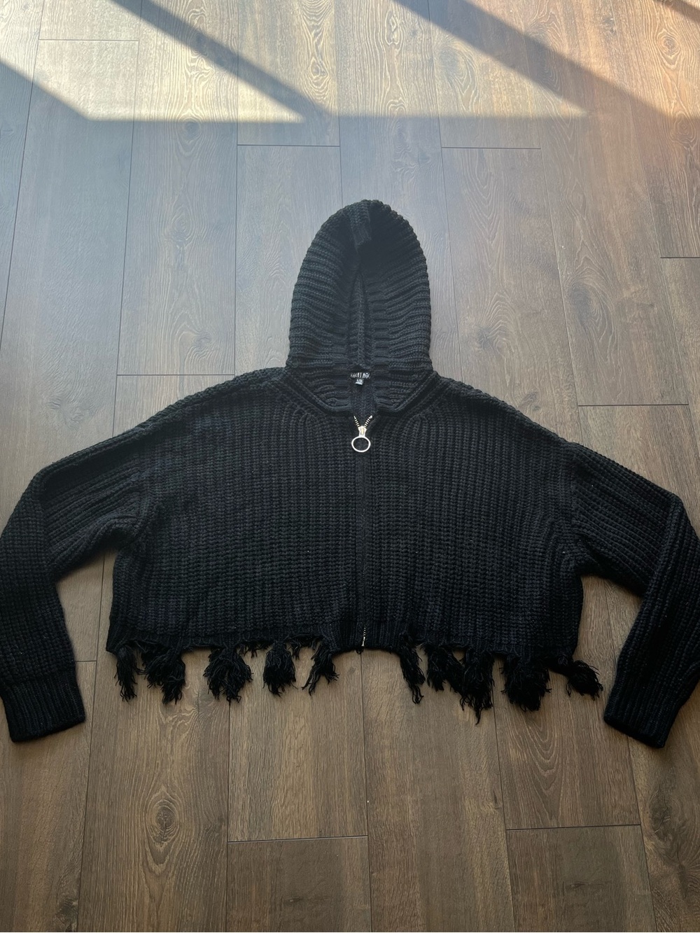Current Mood Knit Cropped Hooded Zip Up Sweater